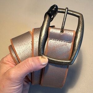 Women’s Metallic Brown Genuine Leather Belt with Antique Buckle